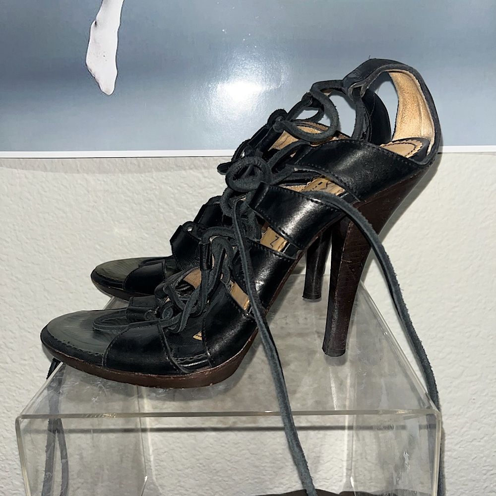 YSL Lace Up Leather Heels
